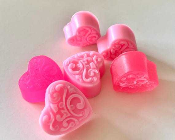 Pink Mimosa Goat Milk Heart Soaps: Mini Valentine's Day Set