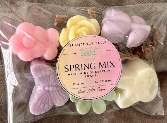 Set of 6 Goat Milk Mini, Spring Mini Soaps| Guest Soaps, Travel Soap, Flower Soaps, Butterfly Soap, Bunny Soaps, Handmade Soap