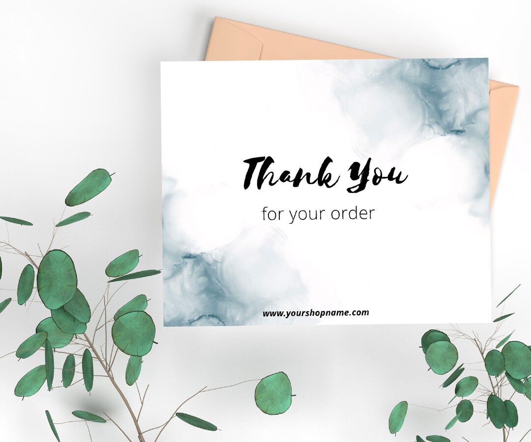 Editable Thank You Card With Blue Alcohol Ink Design Canva Template - Etsy