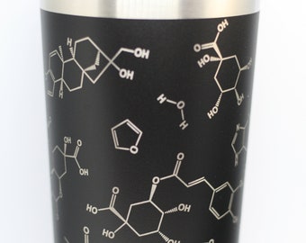 Coffee Chemistry Insulated Tumbler | Laser Engraved Science Gift | Caffeine Molecule Drinkware