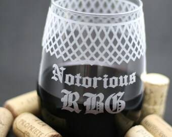 Notorious RBG Wine Glass: Laser Engraved Etched Design | RBG Feminist Gift