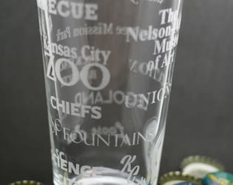 Kansas City Landmarks Pint Glass | Laser Etched Barware Gift