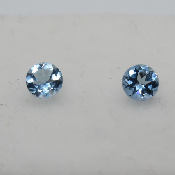 4 mm Santa Maria de Itabira, Brazil. Aquamarine. Calibrated 4 mm Round cut. Matched Pair. Natural Loose Gemstones.