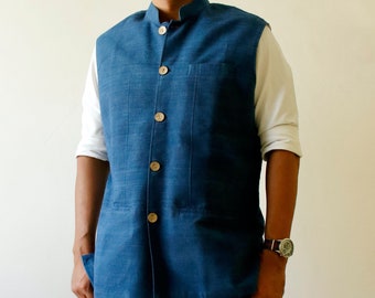 Chaqueta Nehru de seda eri hecha a mano: ropa masculina de cuello chino