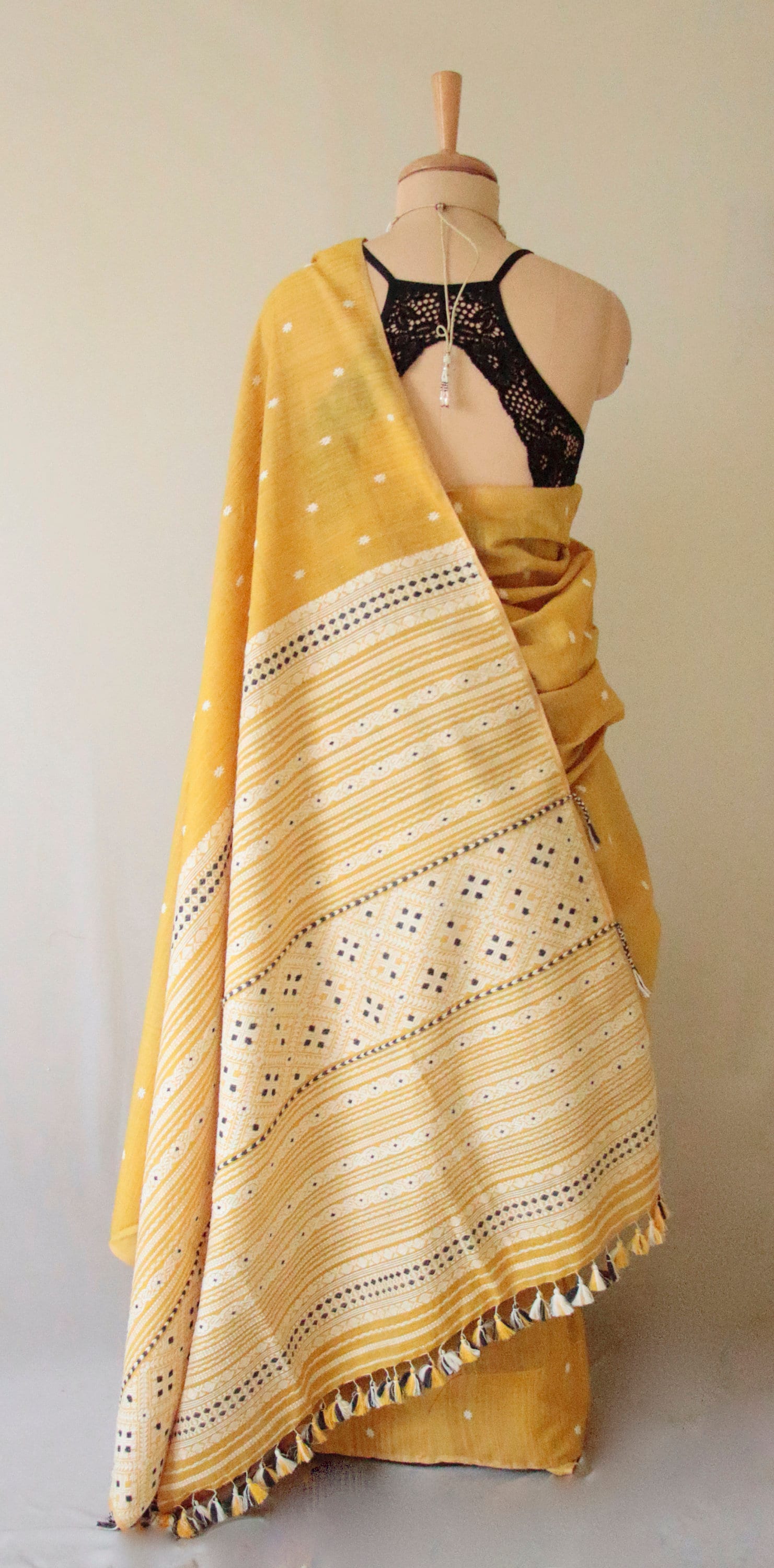Natural Turmeric Dyed Handloom Eri Silk / Mulberry Silk Sari from Assam , India