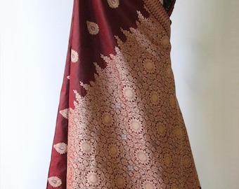 Maroon Colour Handloom Mulberry Silk Saree from Assam , India