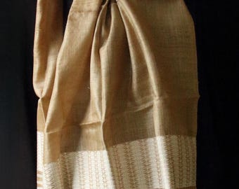 Handloom Muga Silk Scarf / Stole , Natural Eri Silk Motifs, Assam India
