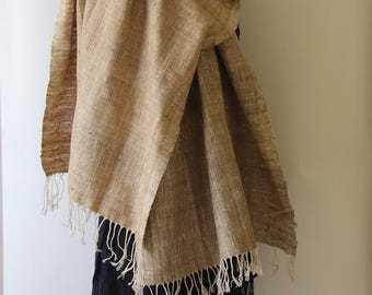Handloom  Natural coloured Hand Spun Eri Silk & Muga Ghicha Small Size Shawl from Assam , India