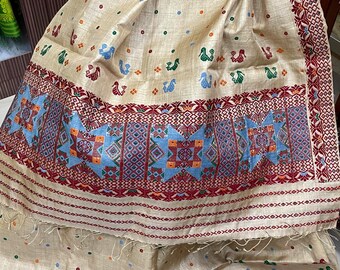 Authentic Muga Silk Traditional Design Mekhela Chador Set from Assam , India