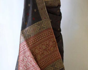 Natural Dyed Grey Handloom Silk  Saree from Assam , India