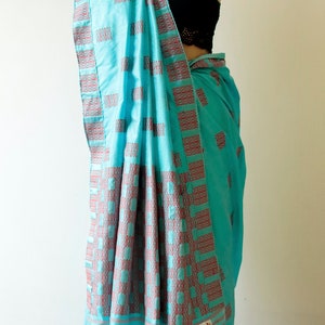 Sky Blue  Handloom Mulberry Silk  Sari from Assam , India
