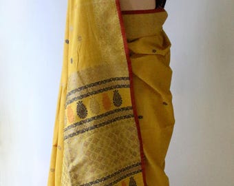 Natural Dyed Yellow Handloom Eri Silk  Sari from Assam , India