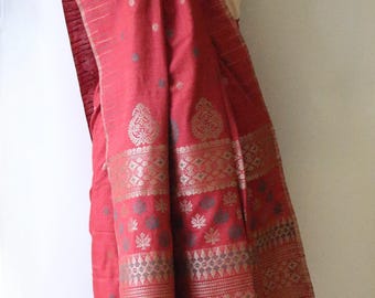 Natural Dyed Maroon Handloom Eri Silk  Sari from Assam , India