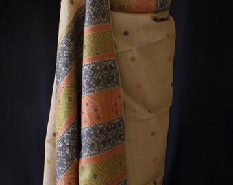 Muga Silk Saree with natural dyed Eri Silk motifs from Assam , India