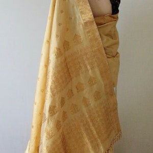Golden beige With Full Zari Work Handloom Silk Saree from Assam , India
