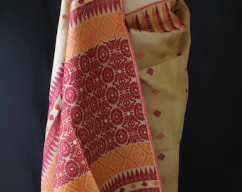 Muga Silk Saree with natural dyed Eri Silk  motifs from Assam , India
