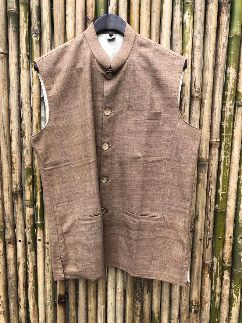 Handgjord Eri Silk Nehru-jacka: Kinesisk krage för män bild 10
