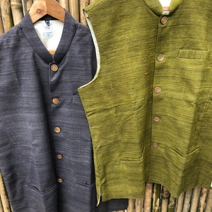 Handgjord Eri Silk Nehru-jacka: Kinesisk krage för män bild 9