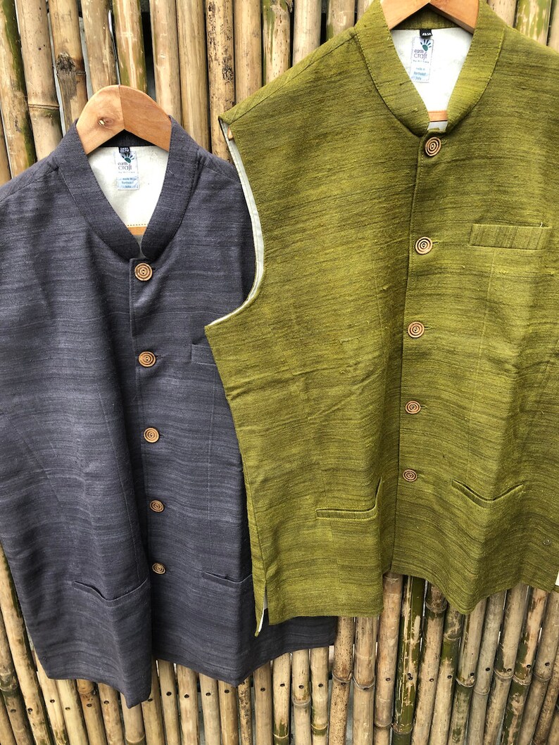 Handgjord Eri Silk Nehru-jacka: Kinesisk krage för män bild 9