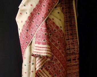 Authentic Muga Silk Traditional Design Mekhela Chador Set from Assam , India