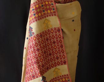 Muga Silk Saree with natural dyed Eri Silk  motifs from Assam , India