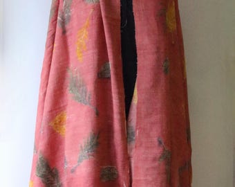 Peach Eco Printed Handwoven Eri Silk Shawl / Fabric from Assam , India