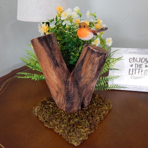12" Wood Stump Decor with Bird Figurine – Handcrafted Rustic Woodland Cottage-Core Accent