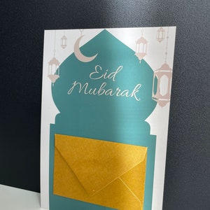Grüne Eid Mubarak Karte mit Umschlag | Eid al Adha Karte | Kurban Bayram Hediyelik | Geldgeschenk Ramadan| Hayirli Bayramlar |Para Hediyesi