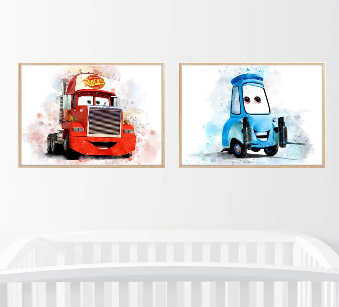 Disney Pixar Cars Watercolour Baby Nursery Print Set Wall Art Etsy