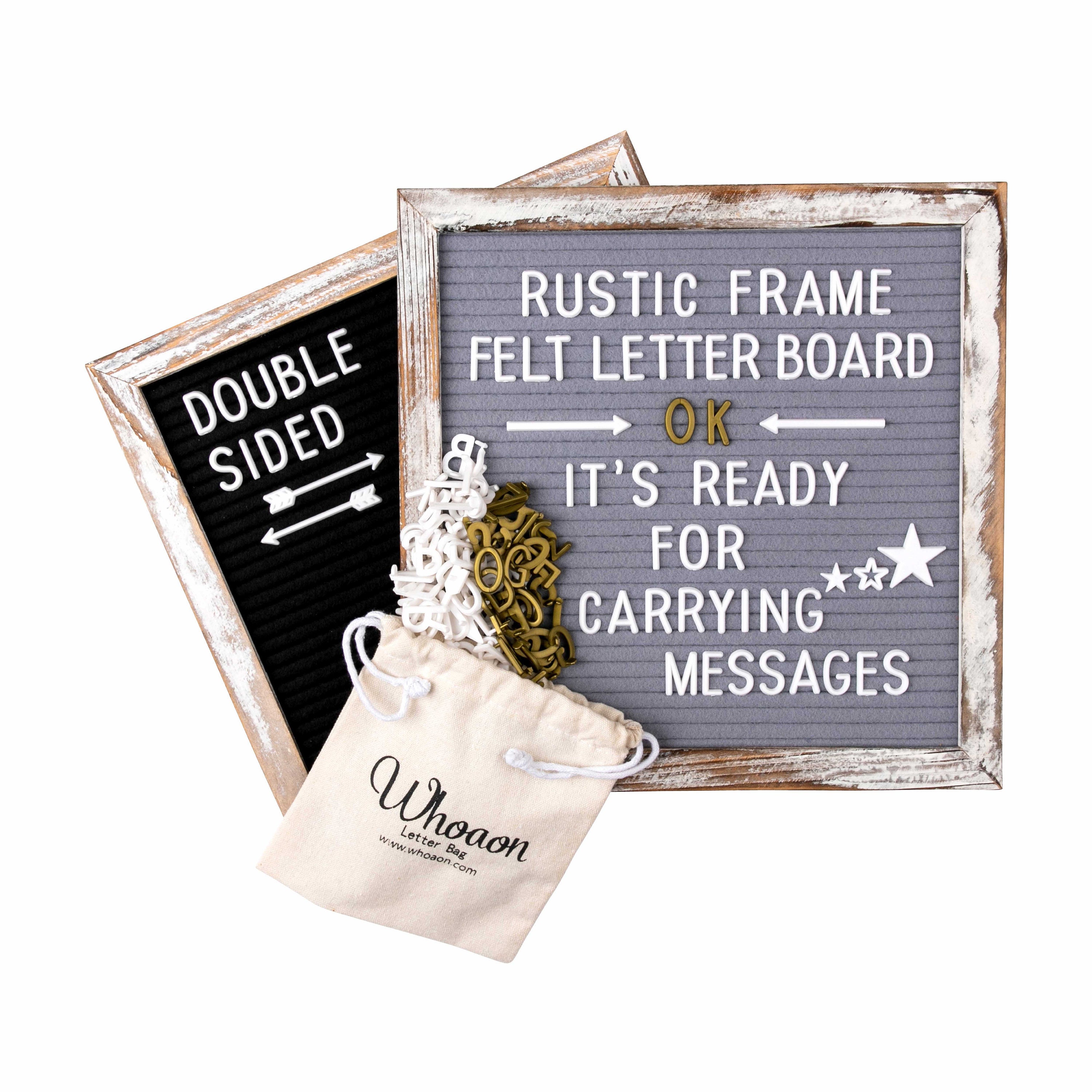 Mesha Rustic Wood Frame Black Felt Letter Board,Changeable Letter Board,484 Precut Letters,Symbols,Emojis Additional Months&Week,Double Sided Letter Board&Chalkboard,Display U Want to Express,10x10In 