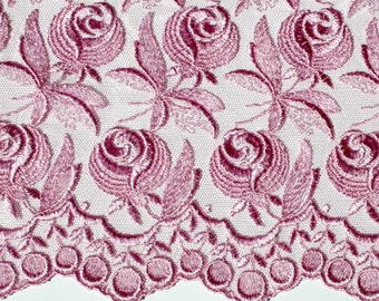 Vintage lace fabric 1970s purple violet patterned, tessuto pizzo, meterware, vintage look Art Deco styl