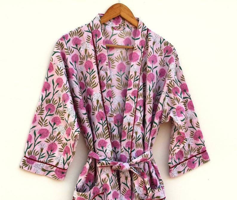 bridesmaid kimono robe printed organic Indian floral robe floral kimono Indian floral gown Floral Print robes Beautiful bridal kimono