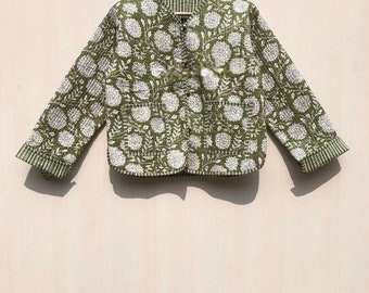 Hand Block Indian Print Fabric Quited Jacket Short Kimono Women Wear New Style white Flower Coat Gift for her
