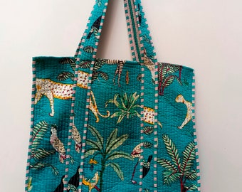 Handmade Quilted Tote Bag, Market Bag Animal tote bag with inner pockets Bridesmaid tote bag | Capsule Wardrobe | Wedding | Graduation Gift