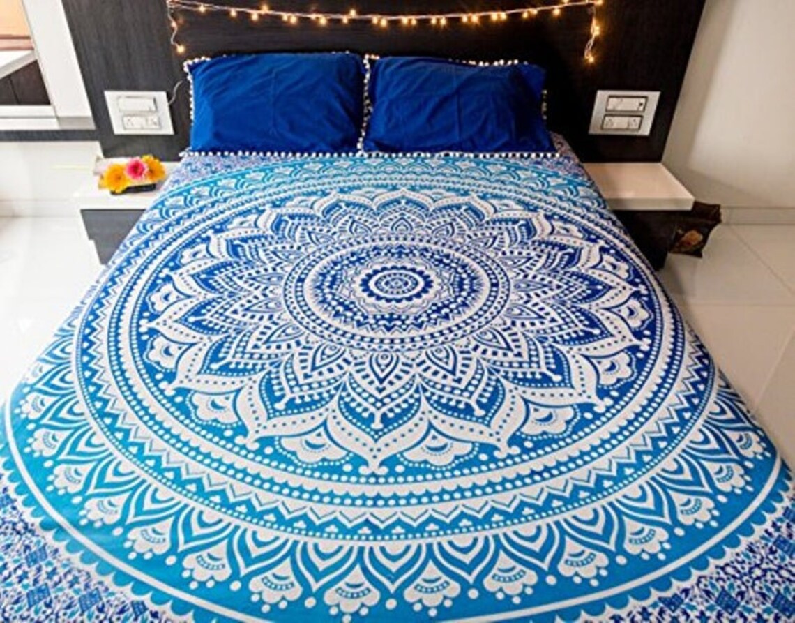 White Blue Multi Tapestry Wall Hanging Mandala Tapestries Etsy UK