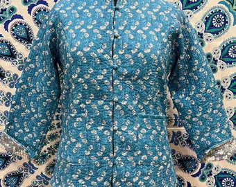 Veste matelassée en coton indien pour femmes, imprimé à la mode pour femmes, vestes matelassées faites à la main, veste avec boutons de manteau pour femme