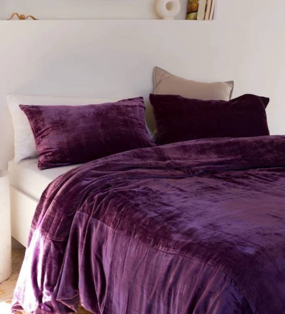 Pieces Set Luxe Purple Velvet Duvet Cover Boho Bedding UO Etsy
