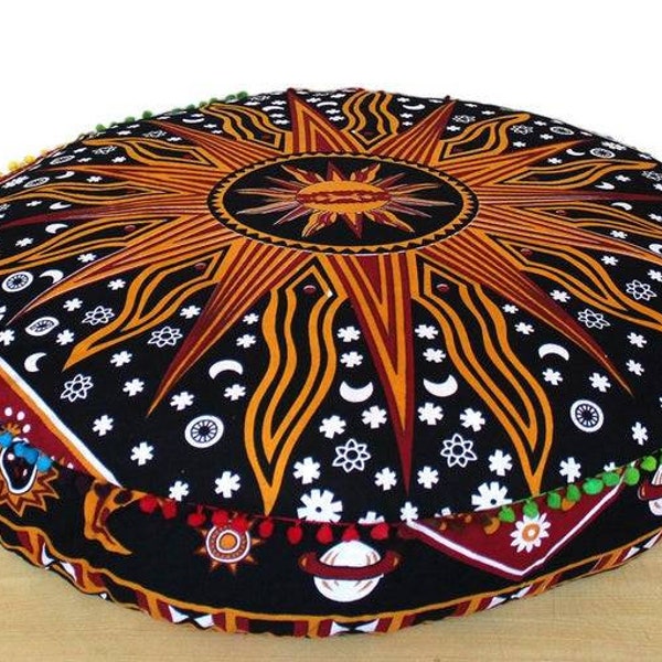 Mandala sun moon Floor Cushions Pouf Ottoman Meditation Cushion Pouffe Floor Pillow Pouf Seating Floor Pouf