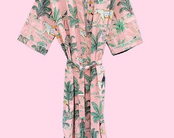 EXPRESS DELIVERY- Cotton kimono Robes, Wild Life Animal print Kimono, Soft and comfortable Bath robes, wrap dress, House Coat Robe