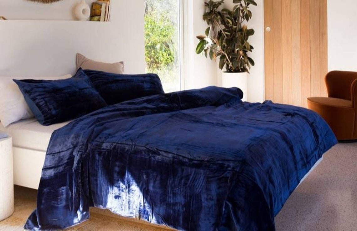 Pieces Set Luxe Royal Blue Velvet Duvet Cover Boho Bedding UO Etsy UK