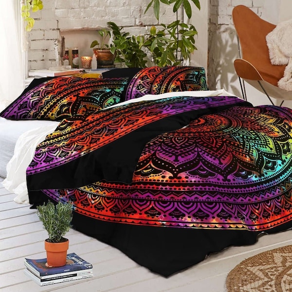 Indischer Metallic Multi Farbe Ombre Mandala Tröster Bettbezug, Hippie Boohoo Baumwolle Bettbezug, indischer Tröster Mandala Set