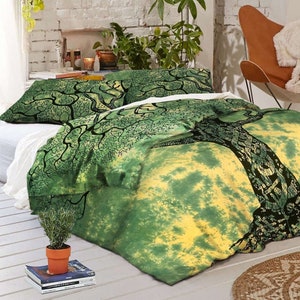 Handmade Cotton Green Tree Of Life Duvet Cover Reversible Room Bedcover Indian Bedding Set Hippie Throw Blanket Boho Bedroom Coverlets Queen