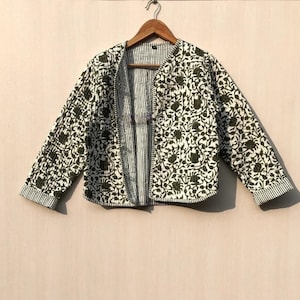 Cotton Women's Quilted Jacket Block Printed Boho Style Quilted Handmade, Jackets, Coat holidays Gifts Button Closer Jacket for Women Gifts