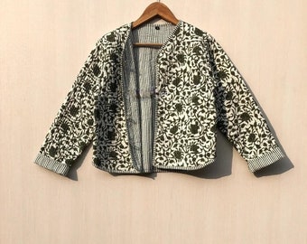 Chaqueta acolchada de algodón para mujer Bloque impreso Estilo boho Acolchado hecho a mano, Chaquetas, Abrigo regalos de vacaciones Botón Chaqueta más cercana para regalos de mujer