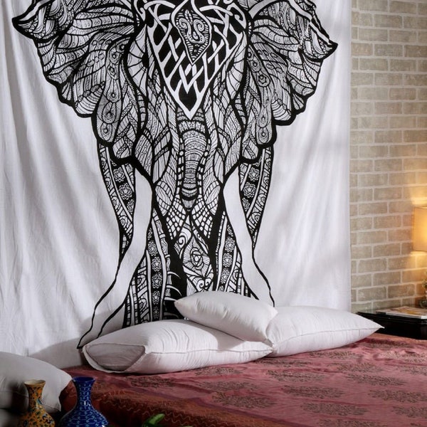 Black and White Elephant Tapestry Etsy