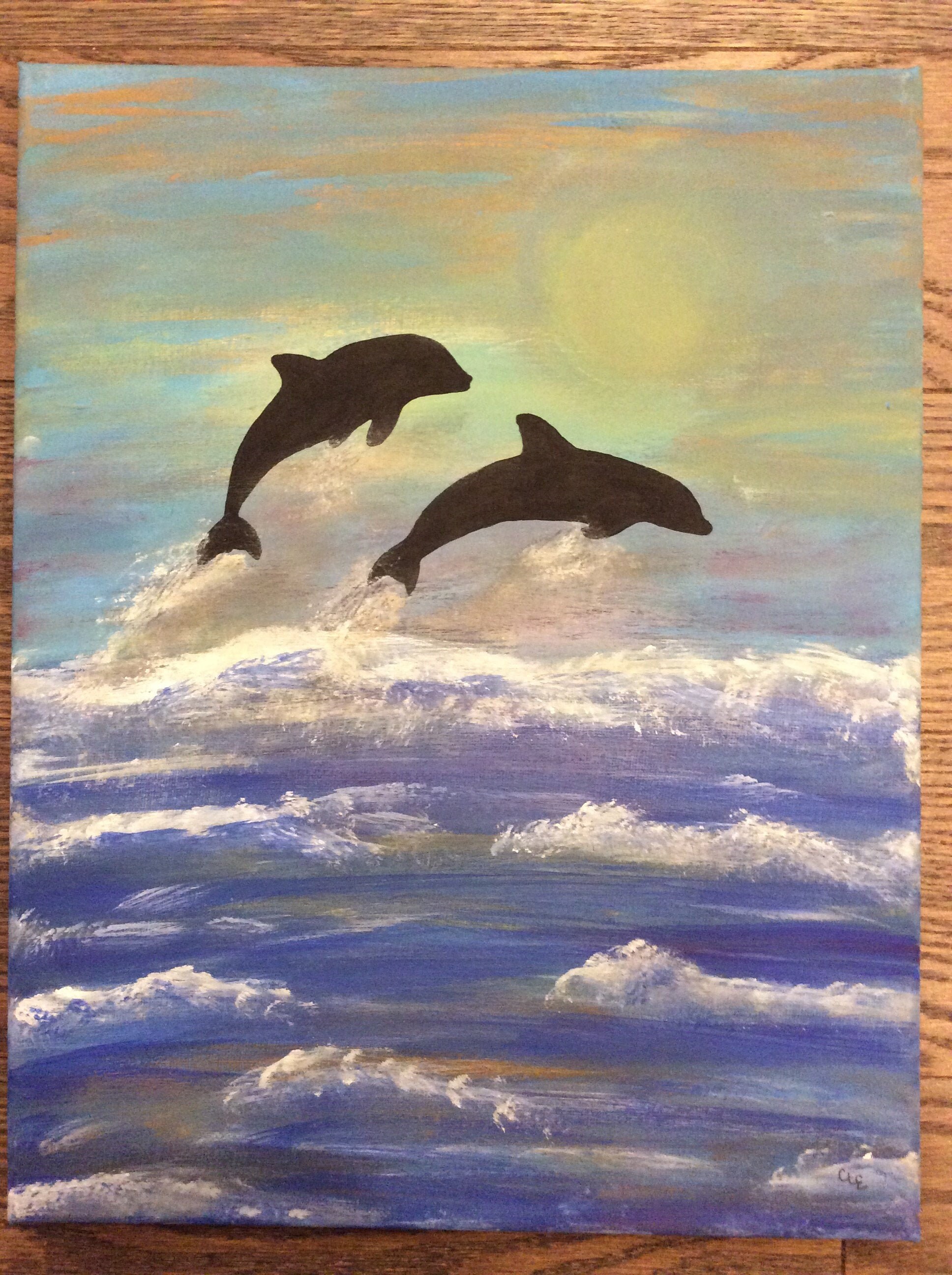 Jumping Dolphins Canvas Painting Etsy