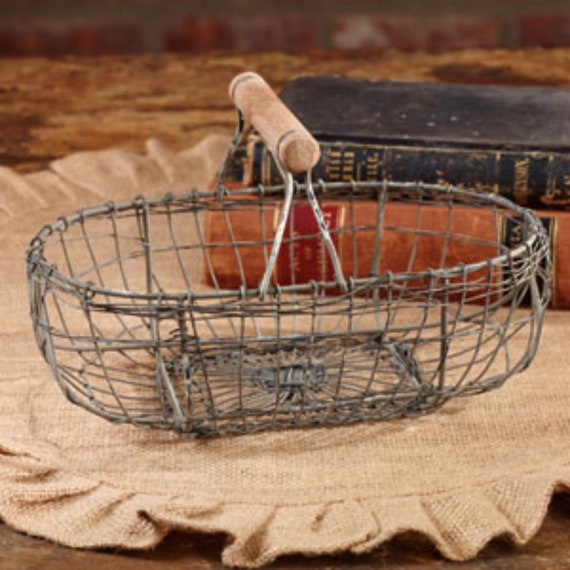 Today I have a farmhouse oval wire basket with wood handle. 