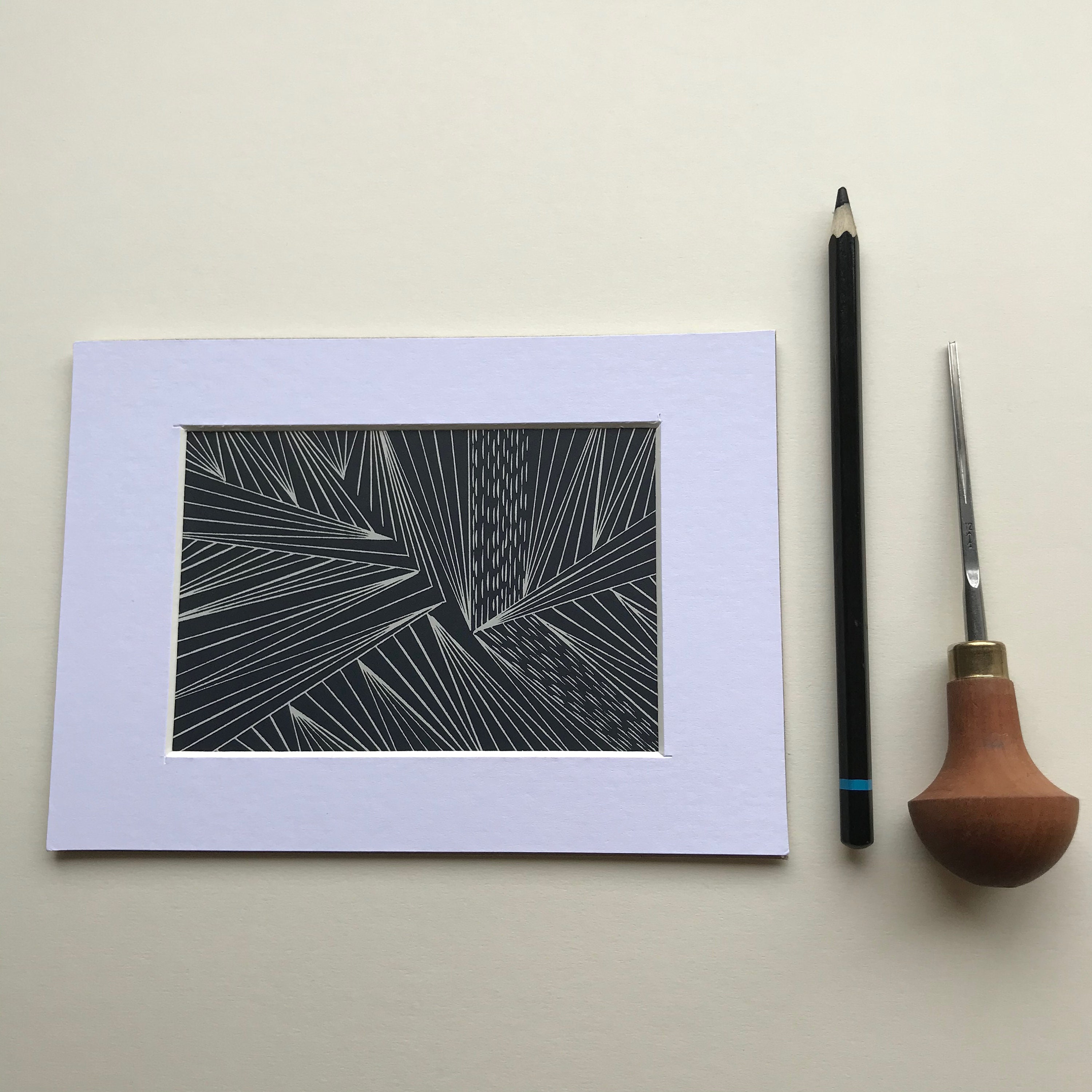 Abstract Geometric Linocut miniprint Peaks grey Etsy