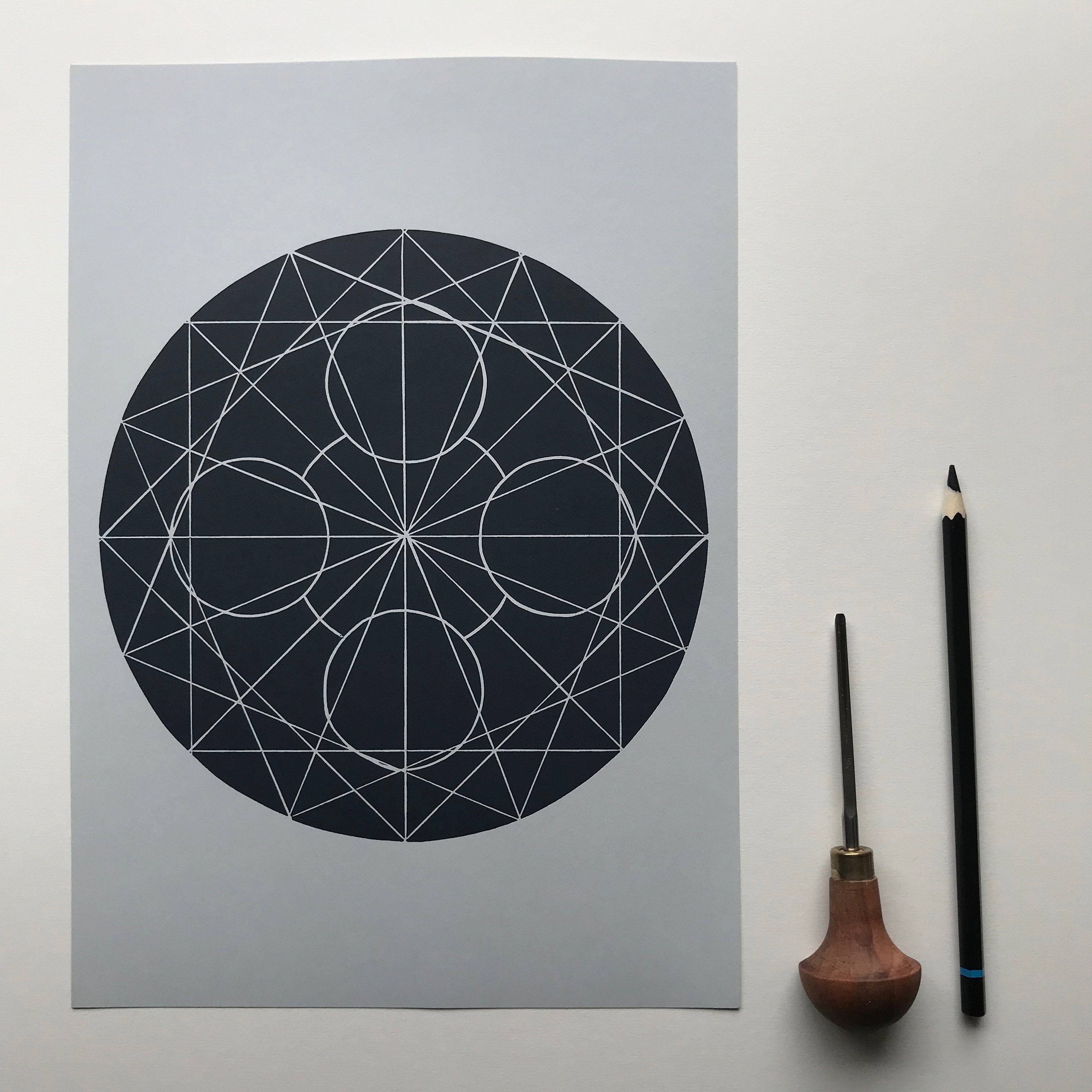 Geometric Linocut Print Full Circle 1 Wall art Etsy