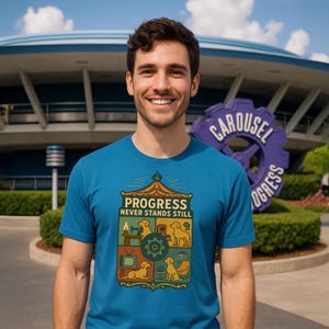 Retro Disney World-Inspired &quot;Progress Never Stands Still&quot; T-Shirt | Carousel of Progress Style | Vintage Disney Fan Shirt